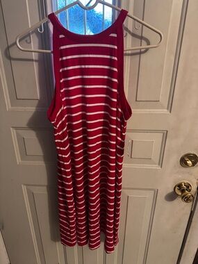 Red & White Striped Sleeveless Tank Dress